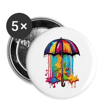 Regenschirm / Wetter / Niederschlag / Regentropfen - Buttons groß 56 mm (5er Pack) - Weiß - Vorne