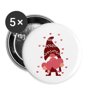 Funny Gnome Hanging a Red Heart Valentine Day 2024 - Buttons large 2.2''/56 mm (5-pack) - white - Front
