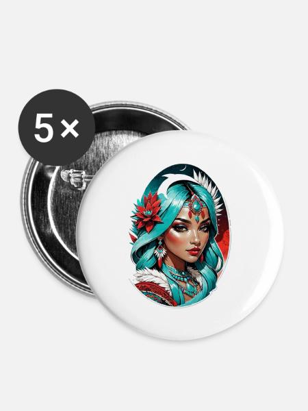 Indische Prinzessin - Aztek - Buttons groß 56 mm (5er Pack) - Weiß