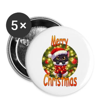 Christmas Cat Fairy Lights 02 - Buttons large 2.2''/56 mm (5-pack) - white - Front