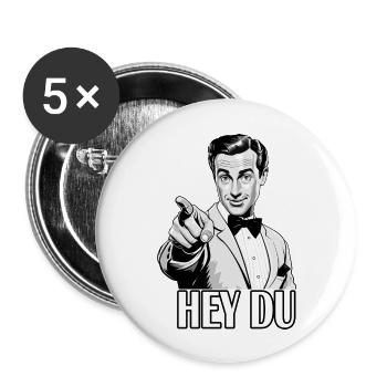 Hey du Retro Mann - Buttons groß 56 mm (5er Pack) - Weiß - Vorne