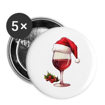 Vin de Noël Verre à vin rouge Noël drôle - Lot de 5 grands badges (56 mm) - blanc - Devant