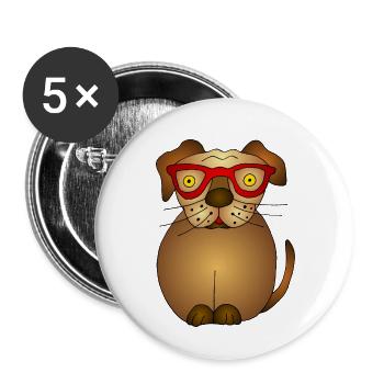 Hund - Buttons groß 56 mm (5er Pack) - Weiß - Vorne