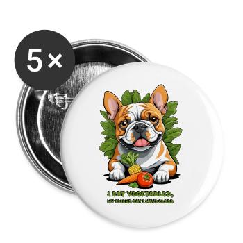 Veganer Bulldogge - Buttons groß 56 mm (5er Pack) - Weiß - Vorne