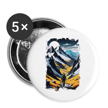 Natur & Bergwandern - Buttons groß 56 mm (5er Pack) - Weiß - Vorne