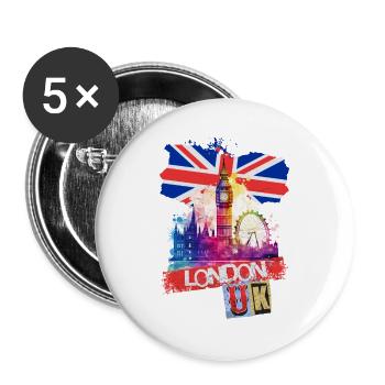 London England Stadt Skyline Big Ben Bunt Splash - Buttons groß 56 mm (5er Pack) - Weiß - Vorne