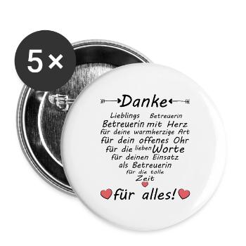 Betreuerin Team Betreuung Danke zum Abschied - Buttons groß 56 mm (5er Pack) - Weiß - Vorne
