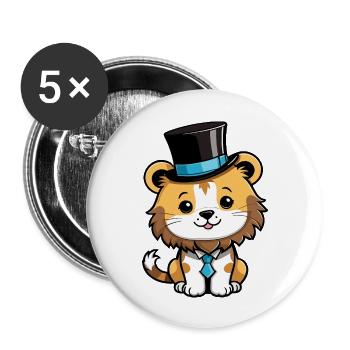 Cute lion with hat and tie - Buttons large 2.2''/56 mm (5-pack) - white - Front