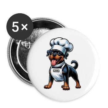 Rottweiler Hunde Koch Design - Buttons groß 56 mm (5er Pack) - Weiß - Vorne