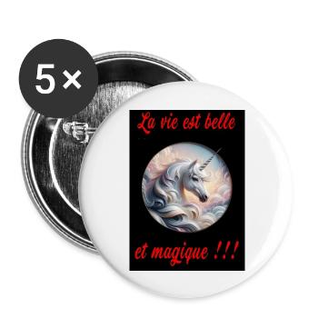 La vie est belle et magique. - Lot de 5 grands badges (56 mm) - blanc - Devant