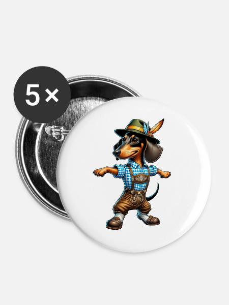 Dackel Hund Bayern - Buttons groß 56 mm (5er Pack) - Weiß