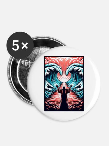 Moses teilt das Meer. - Buttons groß 56 mm (5er Pack) - Weiß
