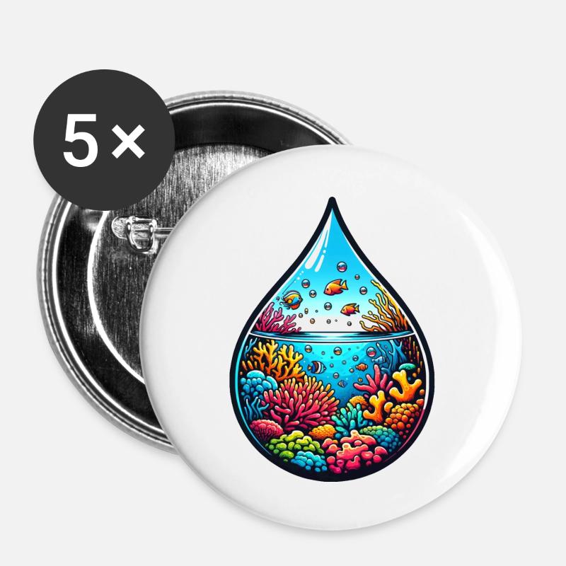 Ocean of water drops - Buttons large 2.2''/56 mm (5-pack) - white