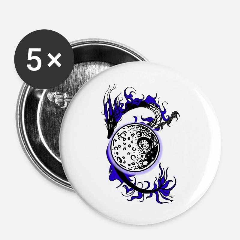 Dragon with moon - Buttons large 2.2''/56 mm (5-pack) - white