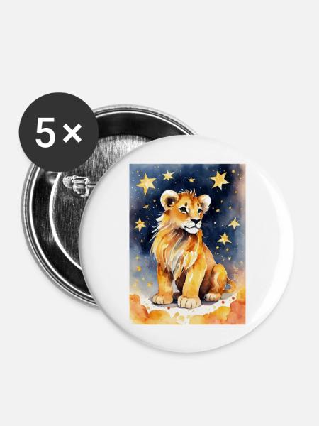 Sternzeichen Löwe - Buttons groß 56 mm (5er Pack) - Weiß