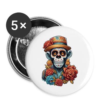 La Catrina / Tatouage / Mexique / Animal / Singe - Lot de 5 grands badges (56 mm) - blanc - Devant