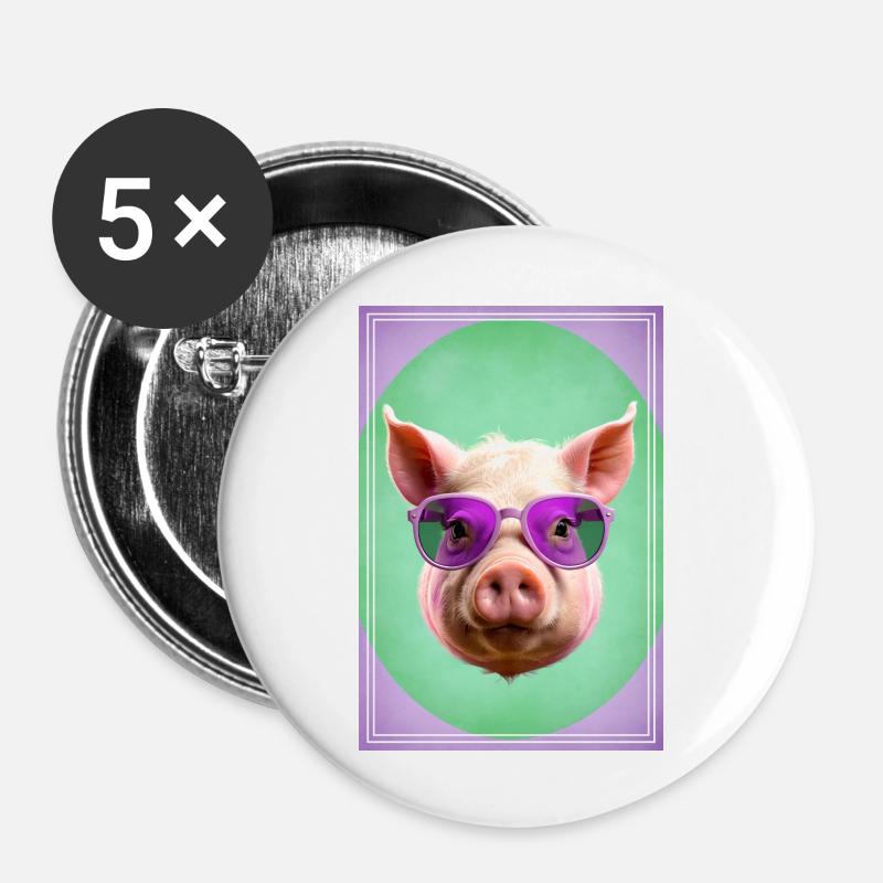 Cool and cute pig with violet sunglasses - Buttons large 2.2''/56 mm (5-pack) - white