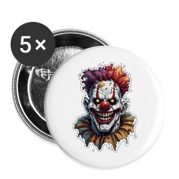 Clown d’horreur / Cirque / Drôle / Spectacle / Halloween - Lot de 5 grands badges (56 mm) - blanc - Devant