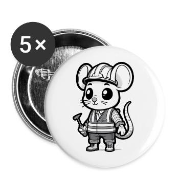 Mignon Souris Ouvrier De La Construction - Lot de 5 grands badges (56 mm) - blanc - Devant
