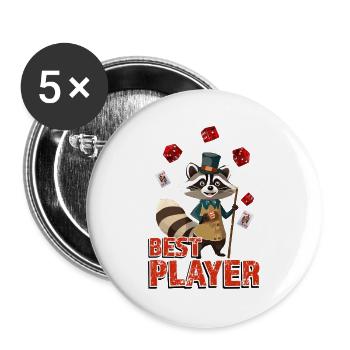 Waschbär mit Zylinder Würfel Spielkarten Player - Buttons groß 56 mm (5er Pack) - Weiß - Vorne