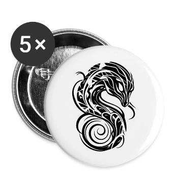 Snakehead Dragon Tribal - Buttons large 2.2''/56 mm (5-pack) - white - Front