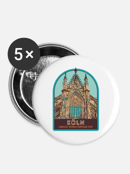 Illustration Fassade Dom Köln, Deutschland - Buttons groß 56 mm (5er Pack) - Weiß