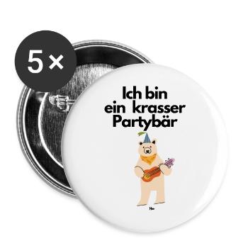 Malle Ich bin ein Partybär - Buttons groß 56 mm (5er Pack) - Weiß - Vorne