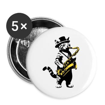 Katze Saxophon Musik Streetart Schablonen Stil - Buttons groß 56 mm (5er Pack) - Weiß - Vorne
