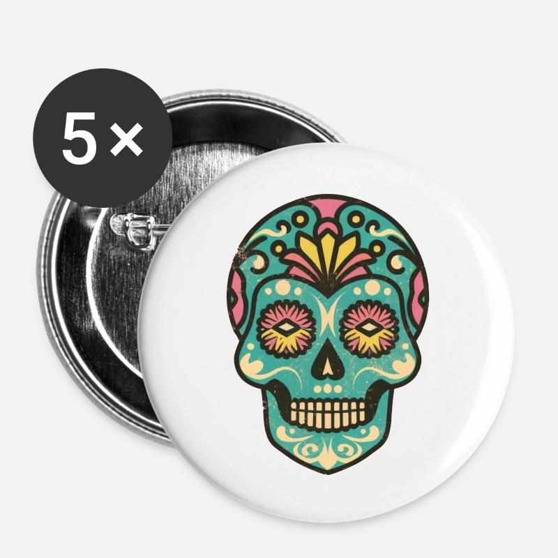 Retro Skull 4 - Buttons large 2.2''/56 mm (5-pack) - white