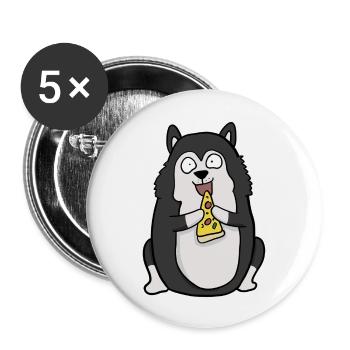 Fat Husky Dog Eating Pizza Funny Comic Style - Buttons large 2.2''/56 mm (5-pack) - white - Front