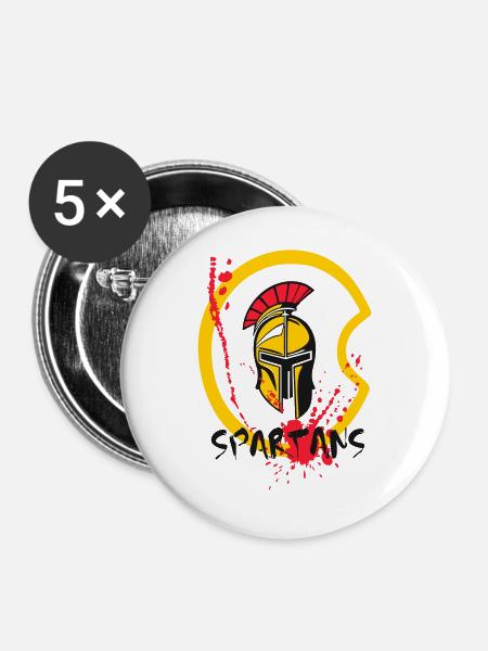 Helm Sparta mit Schild und Blut - Buttons groß 56 mm (5er Pack) - Weiß