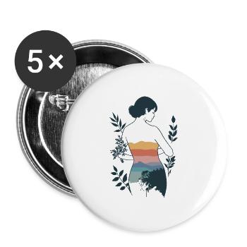 Frau mit Berglandschaft und Natur - Buttons groß 56 mm (5er Pack) - Weiß - Vorne