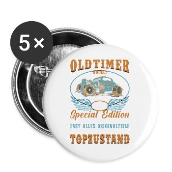 Oldtimer Model 1964 Jahrgang Geburtstagsshirt - Buttons groß 56 mm (5er Pack) - Weiß - Vorne
