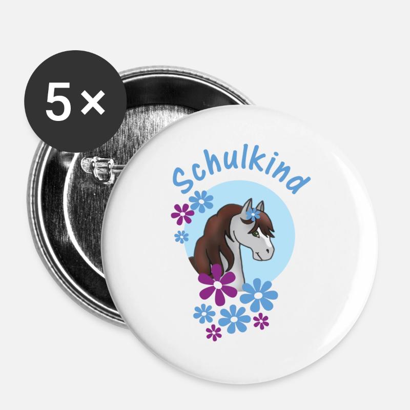 Blue School Child - Pony Floral - Personalizable - Buttons large 2.2''/56 mm (5-pack) - white