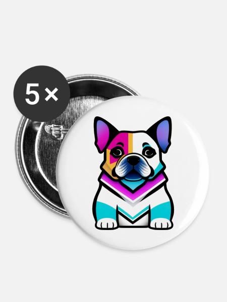 Abstrakter Mopshund - Buttons groß 56 mm (5er Pack) - Weiß