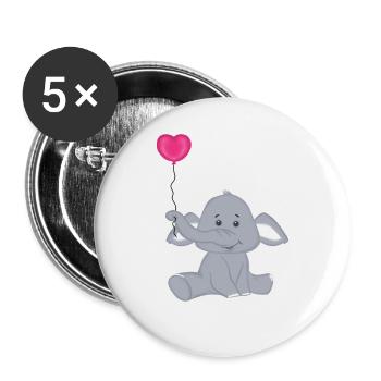Baby Elefant mit Herz Luftbalon - Buttons groß 56 mm (5er Pack) - Weiß - Vorne