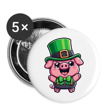 St. Patrick's Day Pig Cartoon - Buttons large 2.2''/56 mm (5-pack) - white - Front
