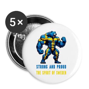 Stark und stolz Schweden Bär - Buttons groß 56 mm (5er Pack) - Weiß - Vorne