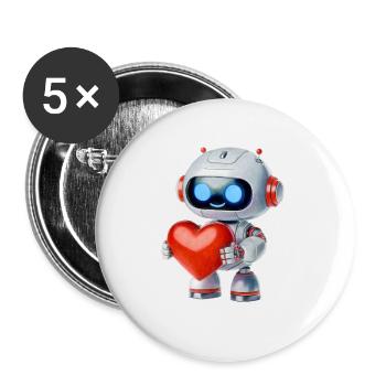 Roboter mit Herz - Buttons groß 56 mm (5er Pack) - Weiß - Vorne