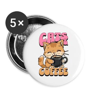 Katze Kaffee Katzenliebhaber Kaffeeliebhaber - Buttons groß 56 mm (5er Pack) - Weiß - Vorne