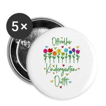Offizielles Kindergarten Outfit mit bunten Blumen - Buttons groß 56 mm (5er Pack) - Weiß - Vorne