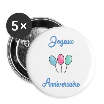 HAPPY BIRTHDAY - Lot de 5 grands badges (56 mm) - blanc - Devant
