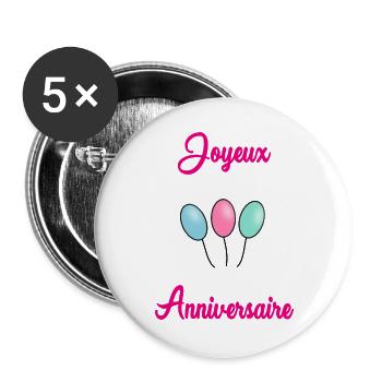 JOYEUX ANNIVERSAIRE - Lot de 5 grands badges (56 mm) - blanc - Devant
