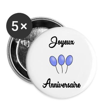 JOYEUX ANNIVERSAIRE - Lot de 5 grands badges (56 mm) - blanc - Devant
