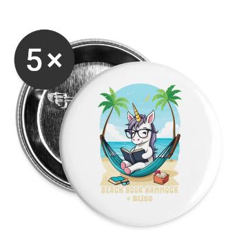 Einhorn mit Buch - Buttons groß 56 mm (5er Pack) - Weiß - Vorne