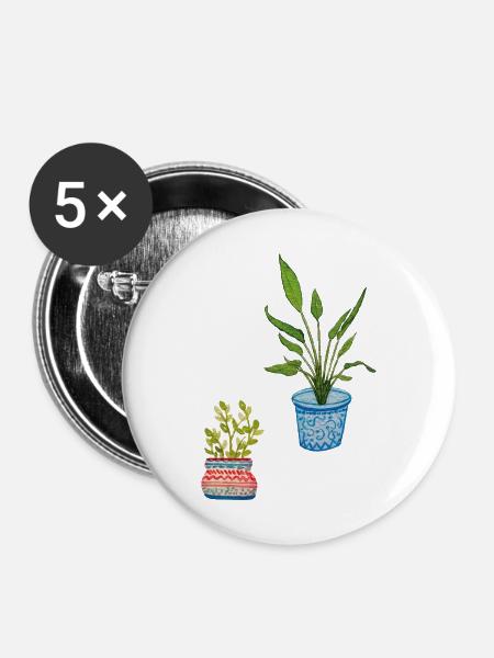 Topfpflanzen - Buttons groß 56 mm (5er Pack) - Weiß