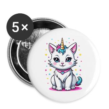 Süße Katzeneinhorn - Buttons groß 56 mm (5er Pack) - Weiß - Vorne