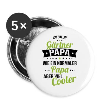 Gärtner Papa wie ein normaler Papa viel cooler - Buttons groß 56 mm (5er Pack) - Weiß - Vorne