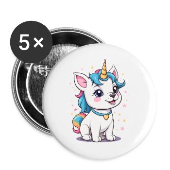 Cute Unicorn Dog - Buttons large 2.2''/56 mm (5-pack) - white - Front