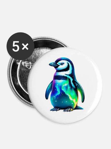 Aurora Borealis Pinguin - Buttons groß 56 mm (5er Pack) - Weiß